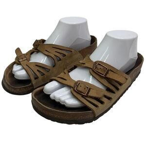 Birkenstock Sz 41 Granada Tan Brown Leather Sandals Women 10 Cutout Soft Footbed